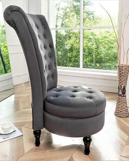 Royal Velvet Accent Chair for Vanity with Storage and Luxurious Upholstery, Retro Design and Versatile Usage for Living Room, Bedroom, Lounge and Office, Grey - LeafyLoom