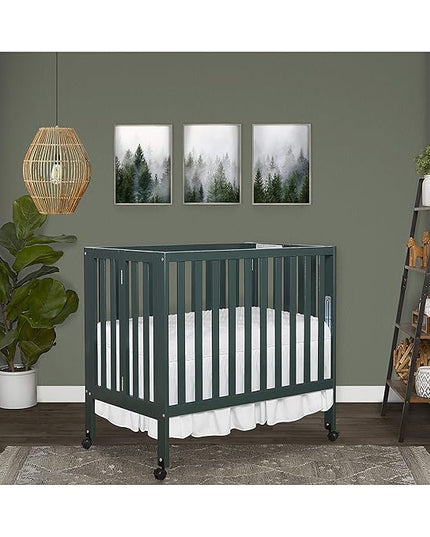 Jett Non-Full Size Folding Convertible Crib, Lightweight Portable Crib, Three Adjustable Mattress Height Settings, Easy to Fold Travel Crib, 1.5” Mattress Pad Included - LeafyLoom