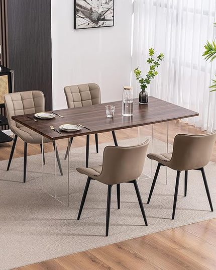 YOUTASTE Khaki Dining Chairs Set of 2 PU Leather Upholstered Modern Armless Dining Room Chair with Back Metal Legs Kitchen Dinner Accent Guest Chairs for Vanity Reception Waiting Room - LeafyLoom