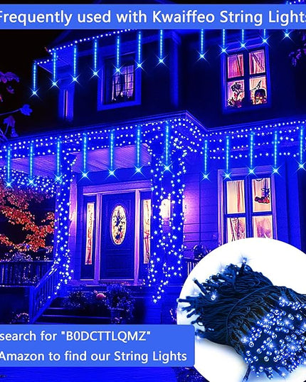 Kwaiffeo Christmas Lights, Meteor Shower Lights 12 inch 8 Tube Rain Falling Icicle Cascading Lights for Xmas Tree Halloween Decoration Wedding Party, Christmas Decorations Outdoor Yard, UL Plug Blue Kwaiffeo