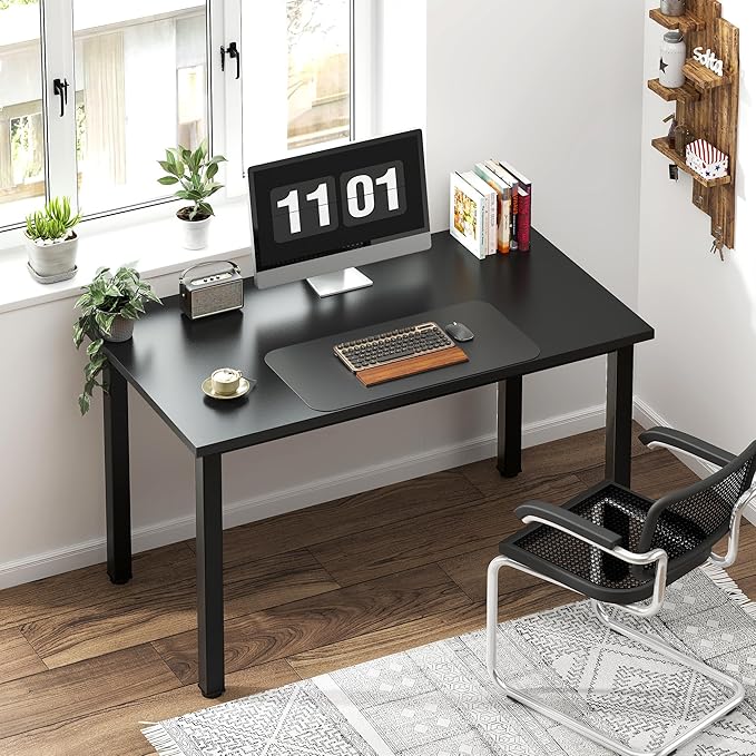 Need Small Desk, 39.4 inches Sturdy Writing Desk for Small Spaces, Small Computer Desk Teens Desk Study Table Laptop Desk Home Ofice Desk, Black Metal Frame, Black - LeafyLoom
