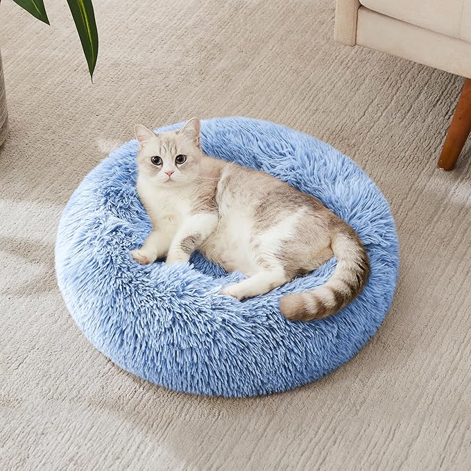 WESTERN HOME WH Calming Dog Bed & Cat Bed, Anti-Anxiety Donut Dog Cuddler Bed, Warming Cozy Soft Dog Round Bed, Dog Cat Cushion Bed for Small Medium Dogs and Cats WESTERNHOME