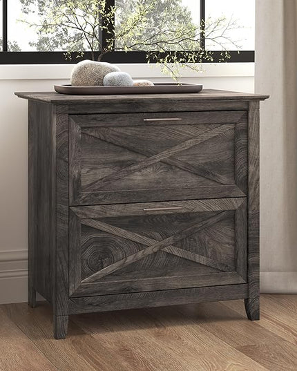 Bush Furniture Key West 2 Drawer Lateral File Cabinet in Dark Gray Hickory | Document Storage for Home Office | Accent Chest with Drawers - LeafyLoom