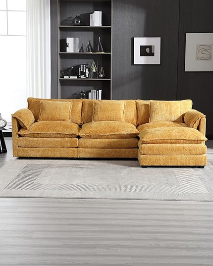 Convertible Modular Sectional Sofa with Reversible Chaise, Modern Chenille Upholstery L-Shaped Boucle Couch 4-Seat Corner Sofa&Couches for Living Room, Apartment and Small Space, Yellow 127.23" - LeafyLoom