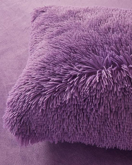 FOPPA Dark Purple Faux Fur Comforter Cover Set Ultra Soft Plush Bedding Sets 3 Pieces (1 Faux Fur Duvet Cover + 2 Faux Fur Pillow case) Zipper Closure (Queen, Dark Purple) - LeafyLoom