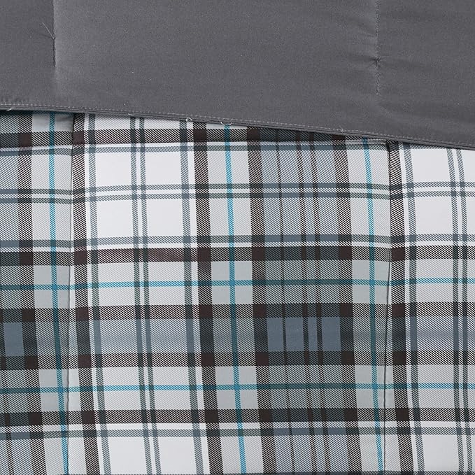 Madison Park Essentials Parkston Plaid Comforter, Matching Sham, 3M Scotchguard Stain Release Cover, Hypoallergenic All Season Bedding-Set, King/California King, Grey, 3 Piece - LeafyLoom