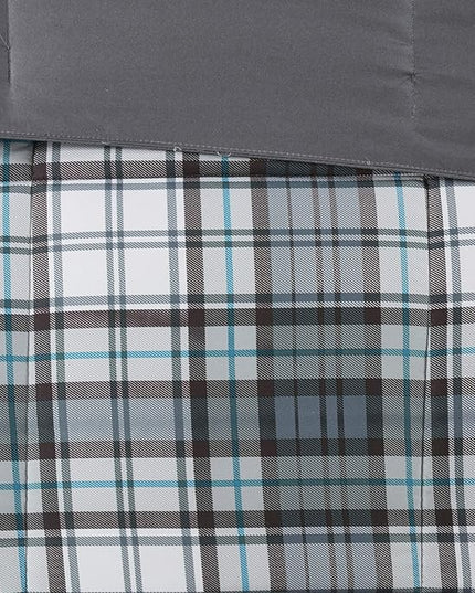 Madison Park Essentials Parkston Plaid Comforter, Matching Sham, 3M Scotchguard Stain Release Cover, Hypoallergenic All Season Bedding-Set, Twin/TwinXL, Grey, 2 Piece - LeafyLoom