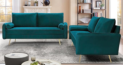 Kent Modern Sofa, European Style Velvet Living Room Furniture with Tapered Legs, Vintage Flair, and Sleek Design, Greenish Blue - LeafyLoom