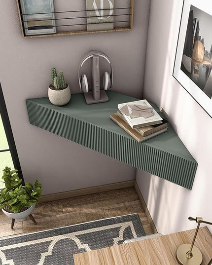 24/7 Shop at Home French 47 inch Modern Floating TV Console Table with 3D Wavy Panel Door, Wood Entertainment Center with Storage Space, Wall Corner Shelf for Living Room, Bedroom, Office, Sage Green - LeafyLoom