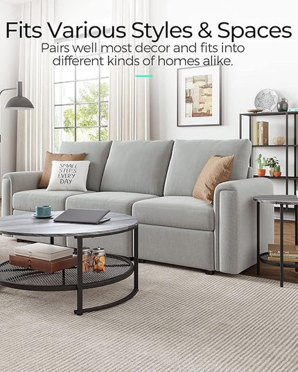 LINSY Home Round Coffee Table Set of 2 for Living Room, Grey Coffee Table with Open Storage,Wood Surface Top & Sturdy Metal Legs Large Circle Coffee Table for Industrial or Modern Design Home - LeafyLoom