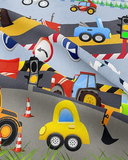 Tailor Shop Construction Vehicle Truck Comforter Set Queen Size，Cartoon Excavator Bedding Sets Comforter Cover for Boys Childs Kids Teens ，Tractor Mixer Room Decor with 1 Comforter 2 Pillowcases - LeafyLoom