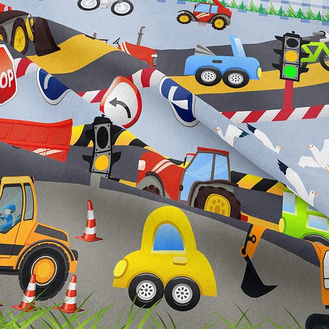 Tailor Shop Construction Vehicle Truck Comforter Set Full Size，Cartoon Excavator Bedding Sets Comforter Cover for Boys Childs Kids Teens ，Tractor Mixer Room Decor with 1 Comforter 2 Pillowcases - LeafyLoom