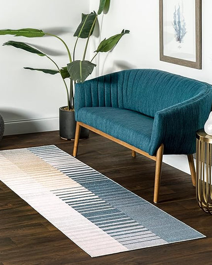 nuLOOM Lennie Modern Multi Striped Machine Washable Ultra Thin Runner Rug, 2' 6" x 8', Beige - LeafyLoom