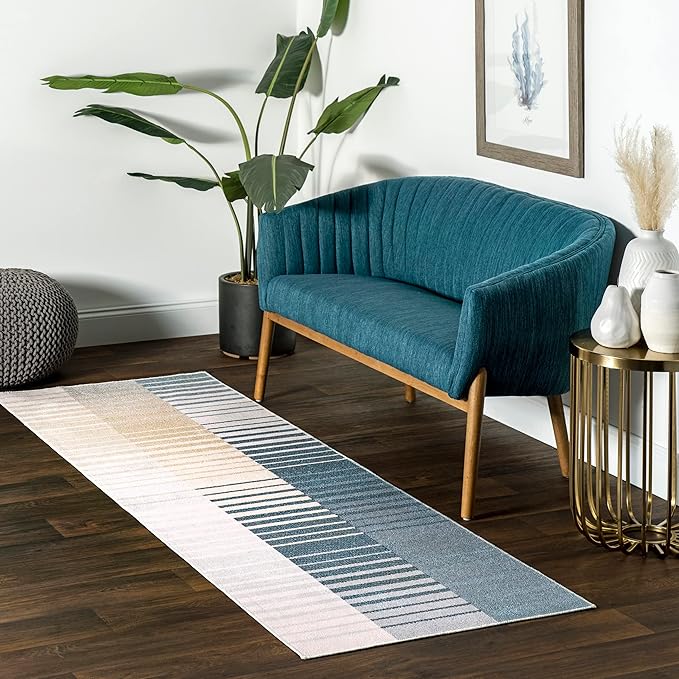 nuLOOM Lennie Modern Multi Striped Machine Washable Ultra Thin Runner Rug, 2' 6" x 8', Beige - LeafyLoom