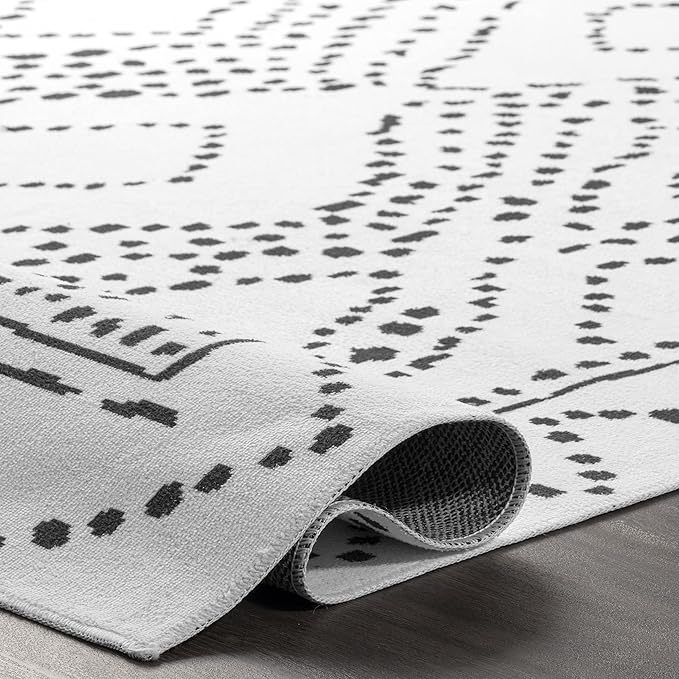 nuLOOM Mila Machine Washable Diamond Trellis Ultra Thin Runner Rug, 2' 6" x 6', White - LeafyLoom