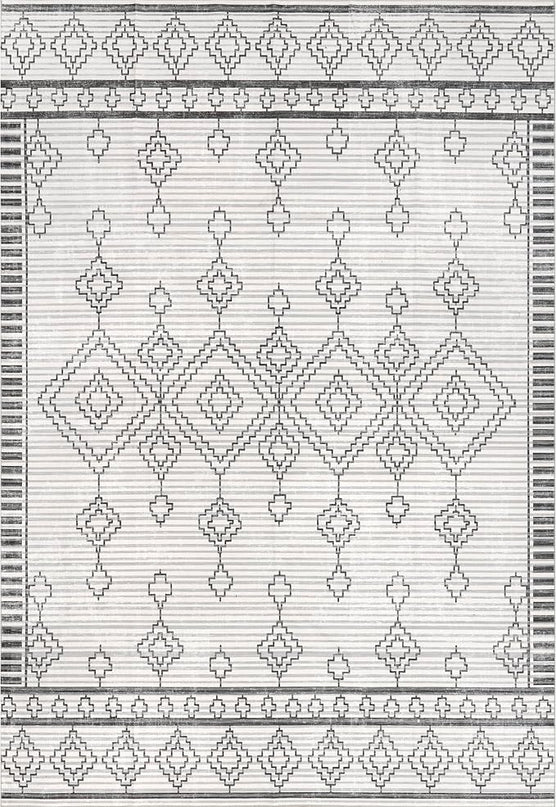 nuLOOM Bonny Diamond Striped Machine Washable Ultra Thin Area Rug, 8' x 10', Ivory - LeafyLoom