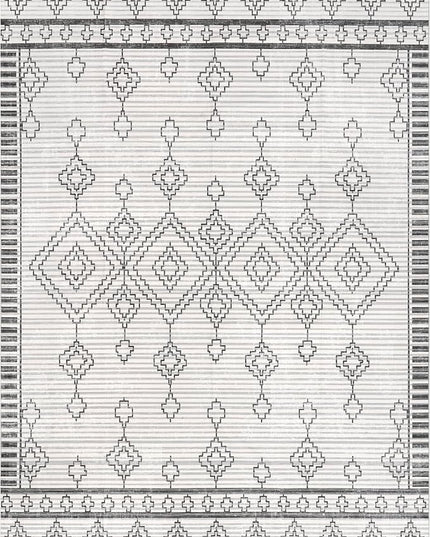 nuLOOM Bonny Diamond Striped Machine Washable Ultra Thin Area Rug, 4' x 6', Ivory - LeafyLoom