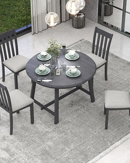 NicBex Small Dining Table Set for 4 Kitchen Table and Chairs 5-Piece Wood Dining Table Set Round Extendable Dining Table with 4 Dining Chairs for Dining Room, Gray - LeafyLoom