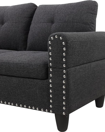 L Shape Sectional Sofa, 98 inch Linen Left Hand Facing Couch & Chaise with Ottoman, Flip-up Cup Holder, Living Set Furniture for Home Office, Guest Room, 98, Charcoal Gray - LeafyLoom