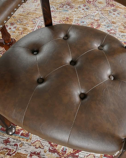 Large Dining Chairs with Casters and Arms, Rolling Dining Chairs with Wheels, Game Poker Table Chairs, Boss Caption's Chairs, 26"D x 25.2"W x 31.5"H, Espresso Legs & Choalate PU, XXY-1910-BN - LeafyLoom