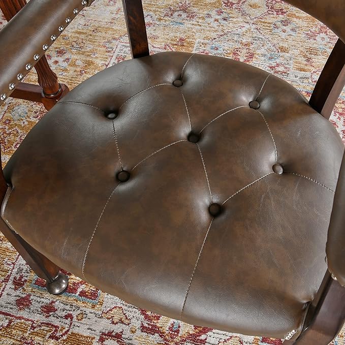 Large Dining Chairs with Casters and Arms, Rolling Dining Chairs with Wheels, Game Poker Table Chairs, Boss Caption's Chairs, 26"D x 25.2"W x 31.5"H, Espresso Legs & Choalate PU, XXY-1910-BN - LeafyLoom