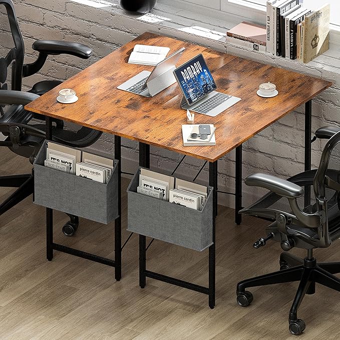 Pamray 47 Inch Computer Desk for Small Spaces with Storage Bag, Home Office Work Desk with Headphone Hook, Small Office Desk Study Writing Table - LeafyLoom