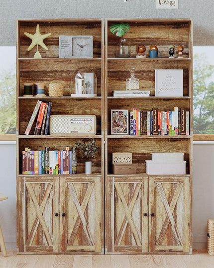 IRONCK Industrial Bookshelves and Bookcases with Doors Floor Standing 6 Shelf Display Storage Shelves 70 in Tall Bookcase for Home Office, Living Room - LeafyLoom