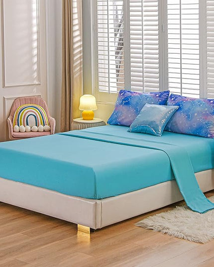 Btargot Lightweight Microfiber 6 Piece Comforter Set, Tie Dye Galaxy Constellation Pattern Bedding Set for Boys Girls Teen, Queen Blue Purple - LeafyLoom