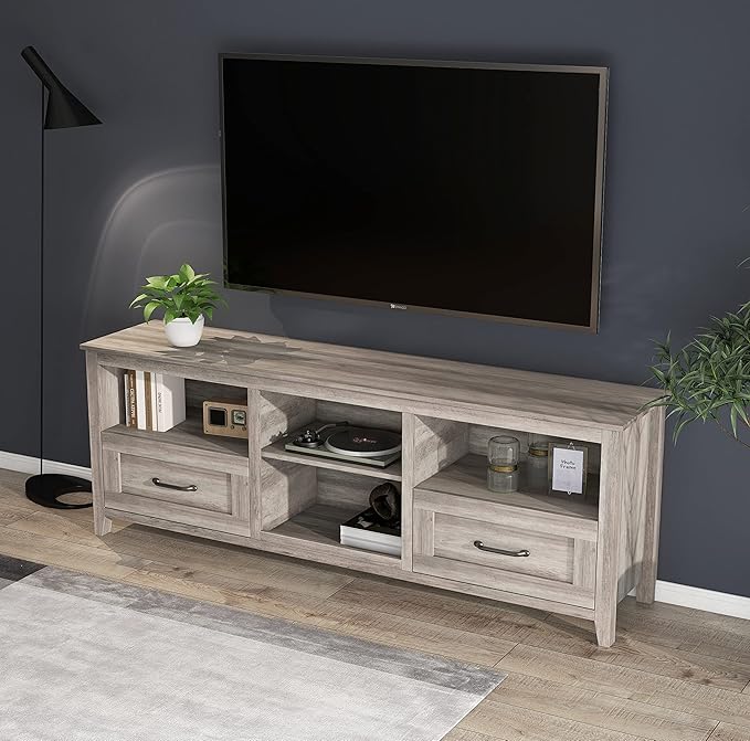NicBex TV Stand for 60 Inch TV TV Console Table with 2 Drawers and 4 High-Capacity Storage Compartment,Entertainment Center with Storage for Living Room,Bedroom,70.08 Inch,Grey - LeafyLoom