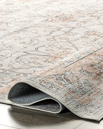 nuLOOM Marlena Faded Floral Machine Washable Ultra Thin Area Rug, 5' x 8', Peach - LeafyLoom