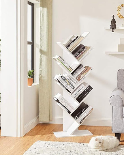 VASAGLE Tree Bookshelf, 9-Tier Bookcase, Large Bookshelf, Space-Saving Corner Shelf, Book Tree, Holds Books, CDs, Games, for Bedroom, Living Room, Home Office, Cloud White ULBC11WTV1 - LeafyLoom