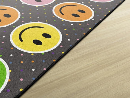 Flagship Carpets Smiley Seating (Seats 20) Classroom Area Rug or Educational Learning Mat, Kids Room or Playroom Carpet, 6' x 8'4", Gray/Multi - LeafyLoom
