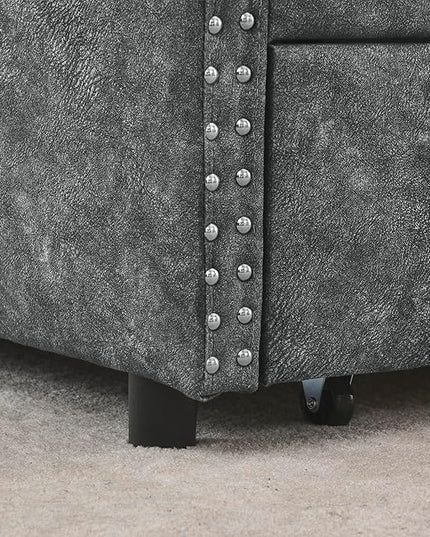 RITSU Modern Queen Size Daybed with Drawers Upholstered Sofa Bed, Tufted Buttons On Back, Wooden Frame， Copper Nail On Waved Shape Arms, for Bedroom, Living Room, Grey, 84.50 - LeafyLoom