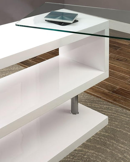 Furniture of America Lilliana Swivel Glass Top S-Shaped Writing Desk for Home Office, Studying Room, White - LeafyLoom