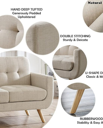 ROSEVERA Elena Contemporary Accent Armchair with Linen Upholstery Living Room Furniture, Beige - LeafyLoom