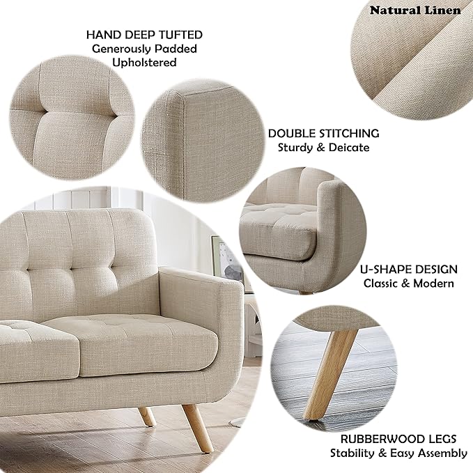 ROSEVERA Elena Contemporary Accent Armchair with Linen Upholstery Living Room Furniture, Beige - LeafyLoom