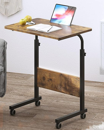 SogesPower 23.6 inches Mobile Laptop Desk Adjustable Height Stand Side Table with Wheels Workstation Laptop Computer Stand Bedside Table Portable Side Table for Bed Sofa,Mobile End Desk,Vintage - LeafyLoom