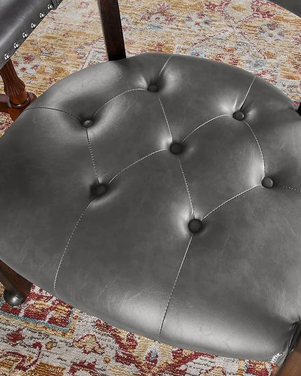 Dining Chairs with Casters and Arms, Rolling Dining Chairs with Wheels, Game Poker Table Chairs, Solid Wood Boss Caption's Chairs Office Desk Chairs, Espresso Legs & Dark Grey, XXY-1910-DG - LeafyLoom
