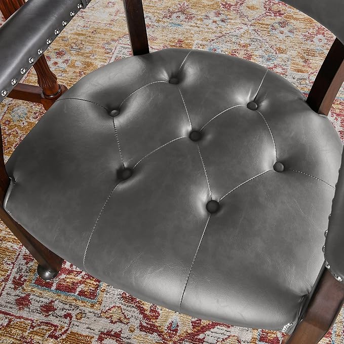 Dining Chairs with Casters and Arms, Rolling Dining Chairs with Wheels, Game Poker Table Chairs, Solid Wood Boss Caption's Chairs Office Desk Chairs, Espresso Legs & Dark Grey, XXY-1910-DG - LeafyLoom