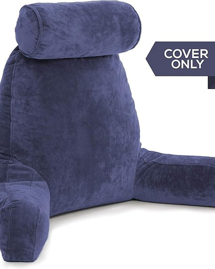 Husband Pillow XXL Cover Only Dark Blue, Cozy Microfiber Bed Rest Pillow Cover with Arms - Array of Colors - Generous Side and Back Pockets for Your Favorite Comfy Reading Pillow - LeafyLoom