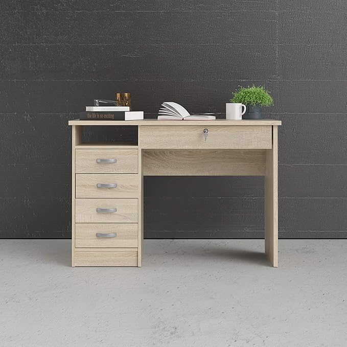 Tvilum, Oak Structure Walden Desk with 5 Drawers - LeafyLoom