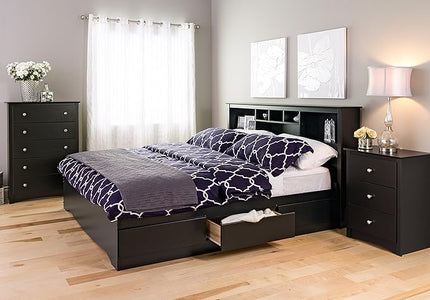 Prepac Sonoma Traditional Tall Nightstand Side Table with 3 Drawers, Functional Tall 3-Drawer Bedside Table 16" D x 23" W x 29" H, Black, BDC-2403 - LeafyLoom