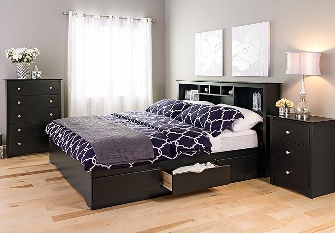 Prepac Sonoma Traditional Tall Nightstand Side Table with 3 Drawers, Functional Tall 3-Drawer Bedside Table 16" D x 23" W x 29" H, Black, BDC-2403 - LeafyLoom