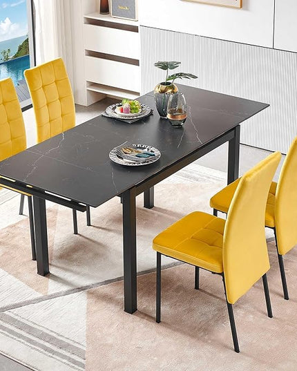 NicBex 43.31Inch Rectangular Expandable Dining Table,Minimalist Kitchen Table with Black Ceramic Tabletop for 4 to 6,Dining Room Table for Kitchen,Small Space and Living Room,Space-Saving,Black - LeafyLoom