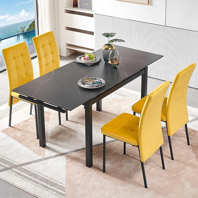 NicBex Dining Table Kitchen Table Farmhouse Ceramic Modern Rectangular Expandable Dining Room Table for Space-Saving Kitchen Small Space -Table Leg, Easy Assembly, Black - LeafyLoom