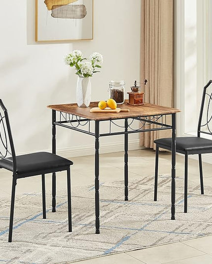 VECELO 3 Pieces Sets,43.3" Table&Chairs for 2,Industrial Counter Height Tabletop with Bar Stools, Rectangle Breakfast Chairs, Living Room, Apartment, Dining Table for 2, Brown - LeafyLoom