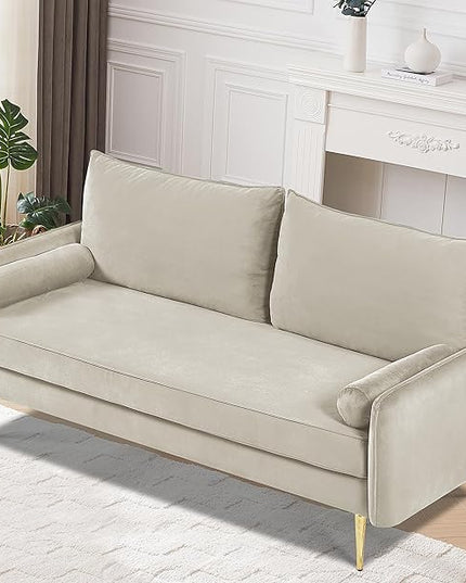 Kent Modern Sofa, European Style Velvet Living Room Furniture with Tapered Legs, Vintage Flair, and Sleek Design, Ivory - LeafyLoom