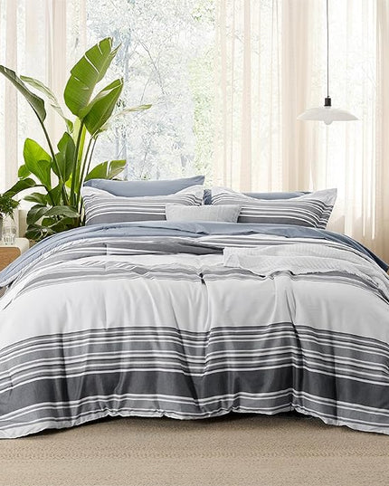 Bedsure Bed in a Bag Full 7 Pieces - Striped Beddding sets, Full Comforter Sets with Comforter, Fitted Sheet, Flat Sheet, Pillowcase & Shams - LeafyLoom