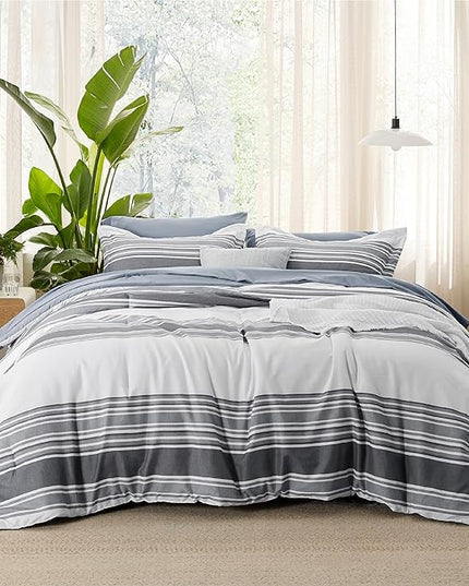 Bedsure Bed in a Bag Queen 7 Pieces - Striped Beddding sets, Queen Comforter Sets with Comforter, Fitted Sheet, Flat Sheet, Pillowcase & Shams - LeafyLoom