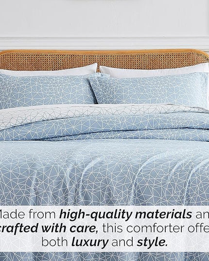 Southshore Fine Living, Inc. King Size Comforter Set with 2 Pillow Shams, Reversible Geometric Print is 2 Colors in 1 - Alternative Down Comforter King/Cal King, Soft Microfiber, Sky Blue & White - LeafyLoom
